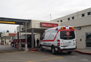 ambulance in front of Sierra Nevada Memorial Hospital